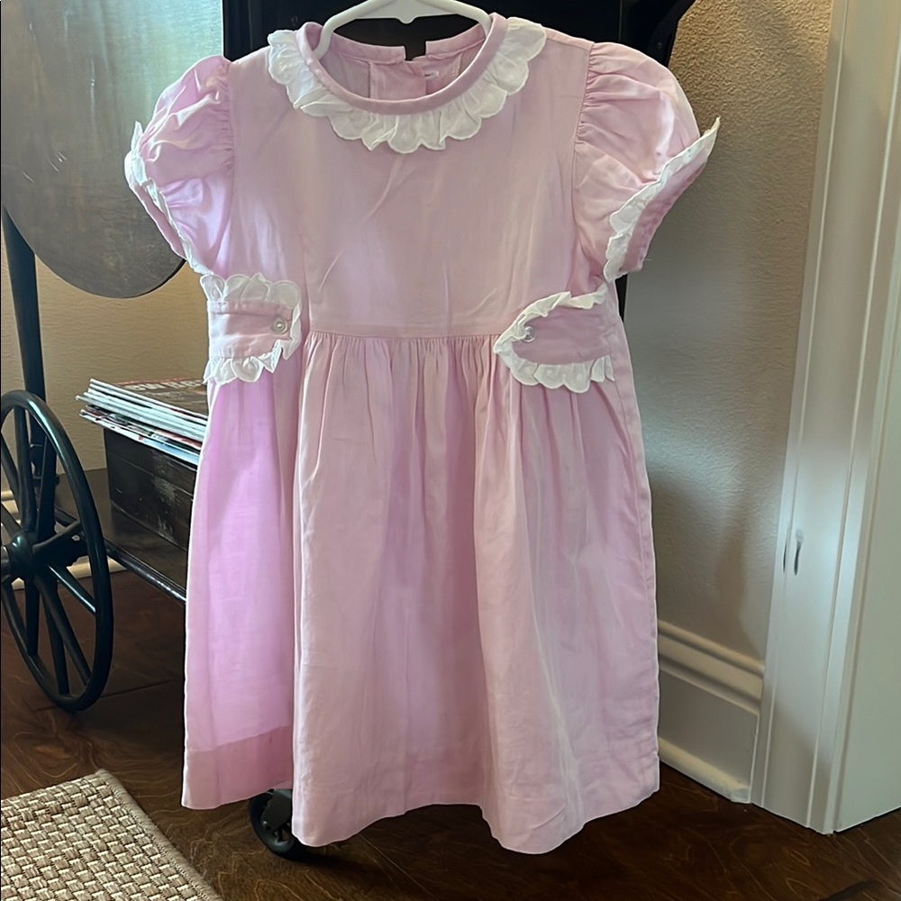 Anvy Kids classic 100% cotton girls Pink Dress with White eyelet trim 3T